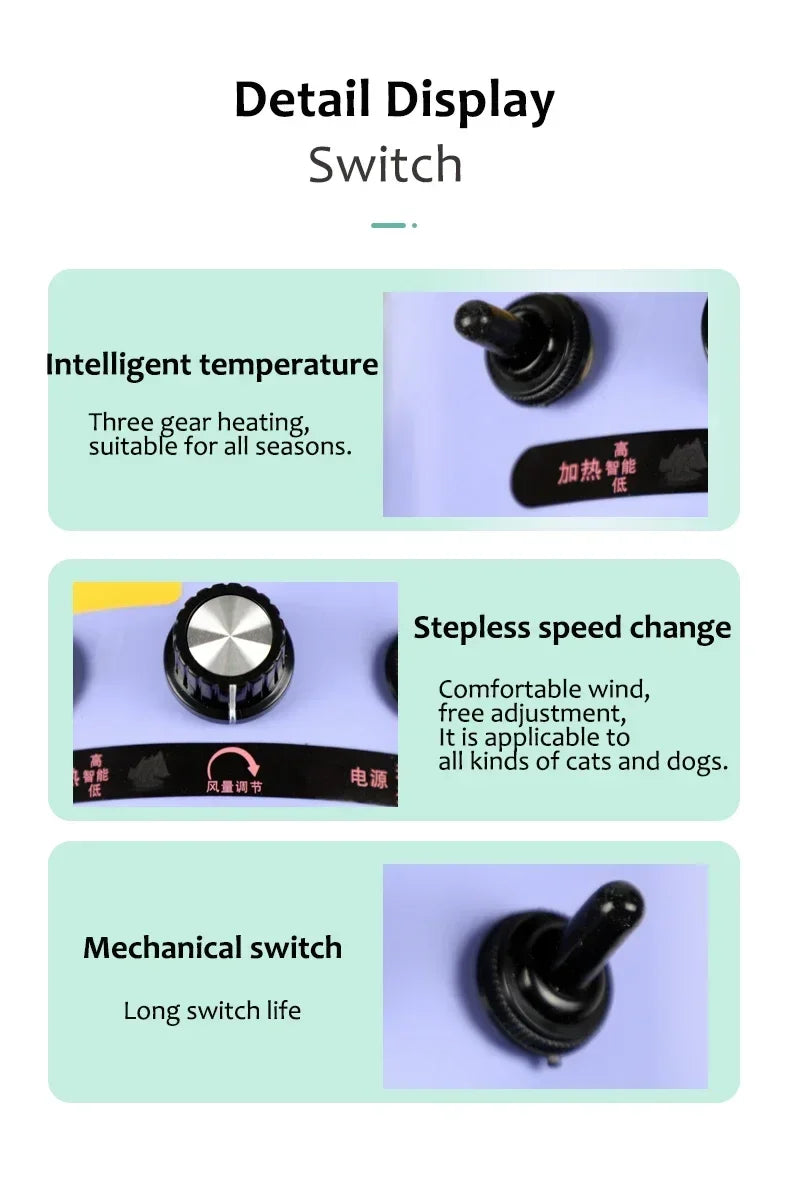 2800W High-power Dogs Hair Dryer Cat Grooming Water Blower Motor Warm Wind Adjustable Blow-Dryer Professional Drier Pet Supplies