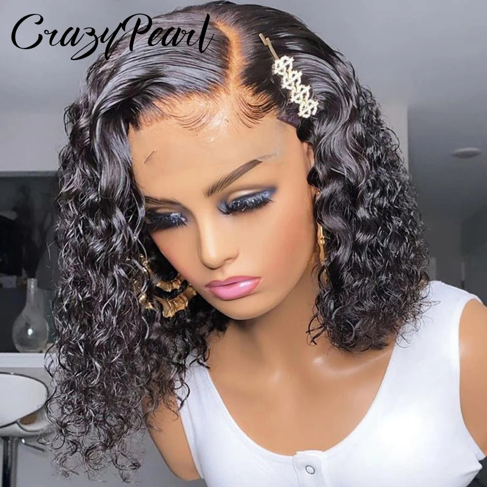 Deep Curly Bob Wig Human Hair 200 Density 13X4 HD Lace Frontal Deep Wave Wigs for Black Women Short Bob Wig Human Hair Glueless