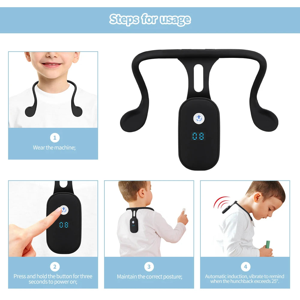 Smart Posture Reminder Device Vibration Alert Back Support Wearable Anti-Slouch Sensor for Adults Kids Office Home Daily Use