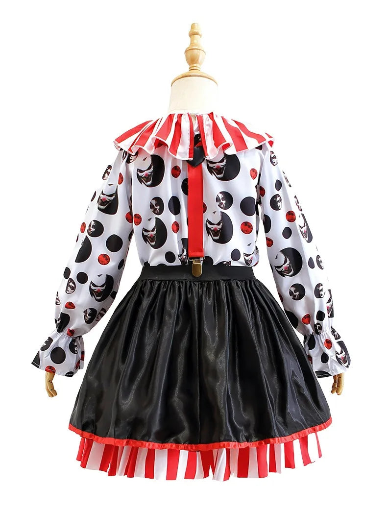 Halloween Cosplay Costumes Horror Clown Dresses Pants Headwear Clothes Sets Carnival Theme Party Role Playing Outfits for Girls