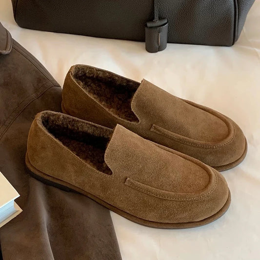 Loafers Shoes for Women Fashion Dress Flats Sport Shoes Suede Casual Warm Winter Boots 2025 New Cozy Walking Femme Snow Botas