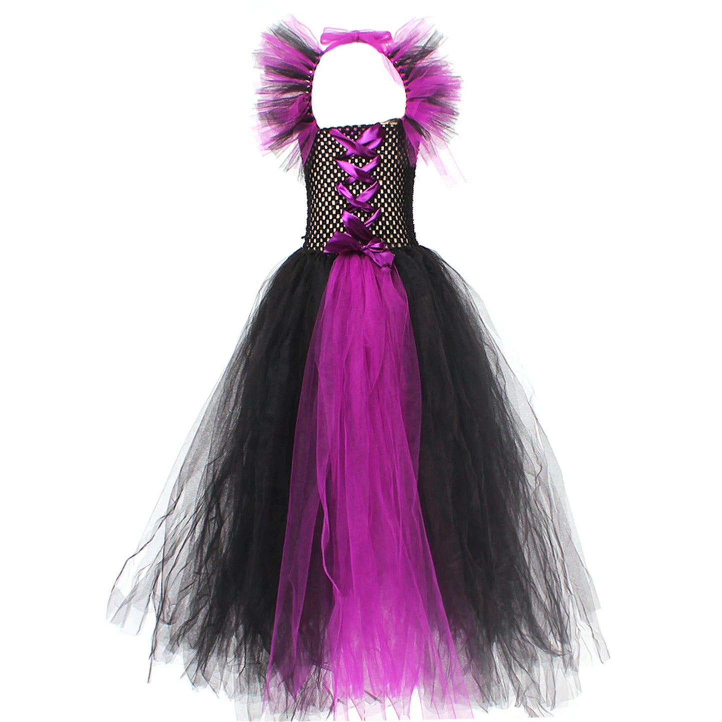 Halloween Witch Costume For Girls Kids Long Veil Dress Princess Dress Birthday Party Dress Stage Performance Dress