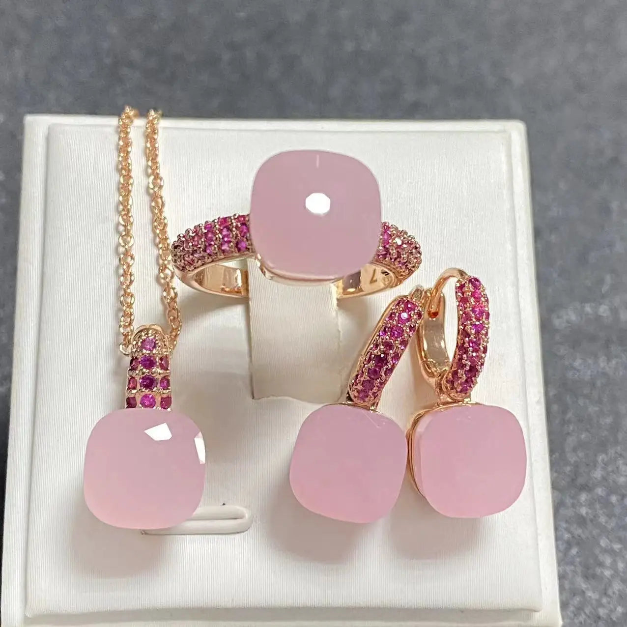 3Pcs/Set Women's Fashion Jewelry Gift Set - Rose Gold Plated Ring Earrings Necklace with Inlay Purple Zircon Crystal