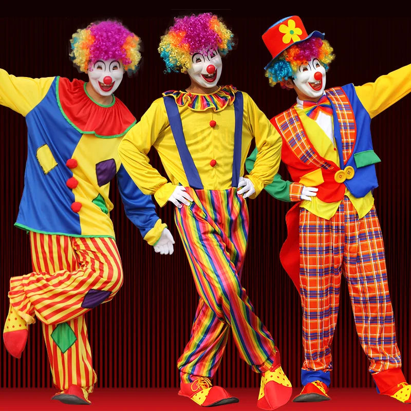 Halloween Costumes Kids Adults Circus Clown Joker Cosplay Outfits Colorful Fancy Clothes Party Entertaining Dress Up