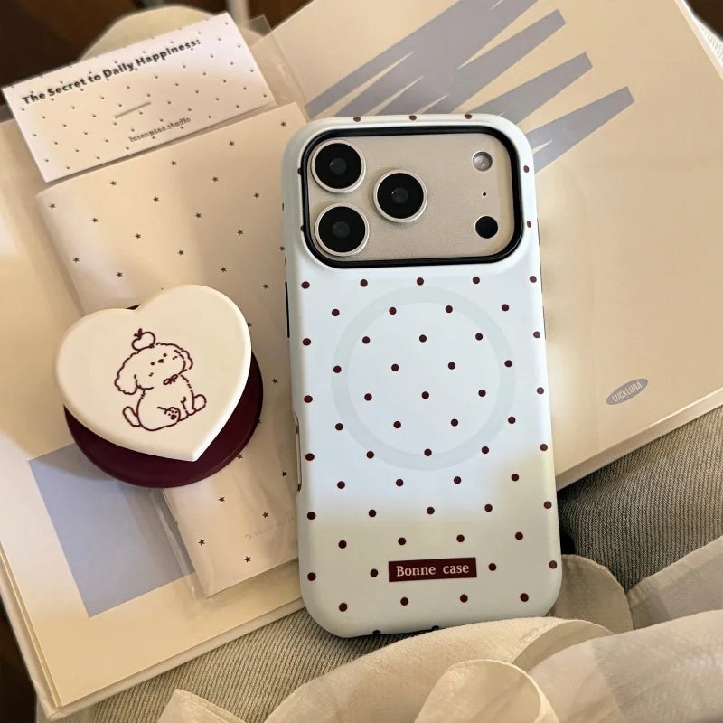 Korean Style Simple Polka Dot Magnetic Soft Phone Case For Magsafe IPhone 17 16 15 14 13 12 Pro Max Shockproof Protective Cover