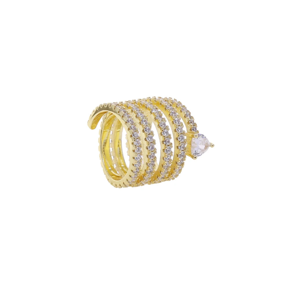 Micro Paved 5A CZ Multi Wrap Spring Spiral Open Adjusted Women Pinky Finger Ring Fashion Jewelry