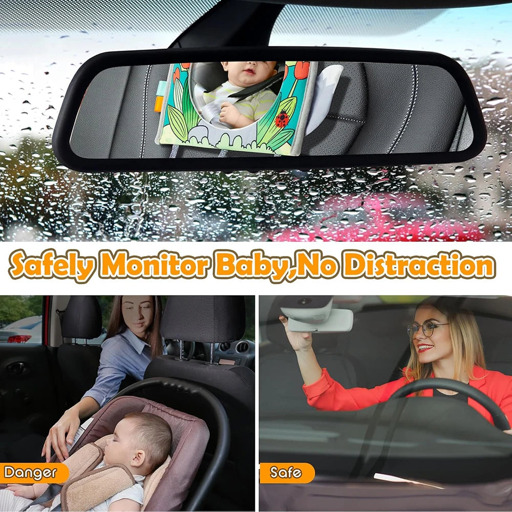 Baby Mirror Car Seat Toys Rear Teether and Crinkle Pape Fun Travel Infant Tummy Time Toys Babies Carseat Toy for Newborns Gifts