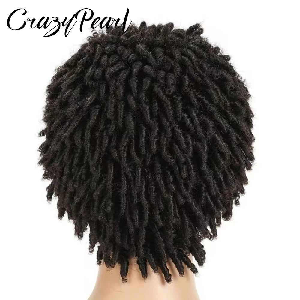 Short Pixie Cut Dreadlocks Wigs Natural Color Afro Twists Dreadlocks Lace Frontal Wig Faux Locs Braided Hair Replacement Wigs