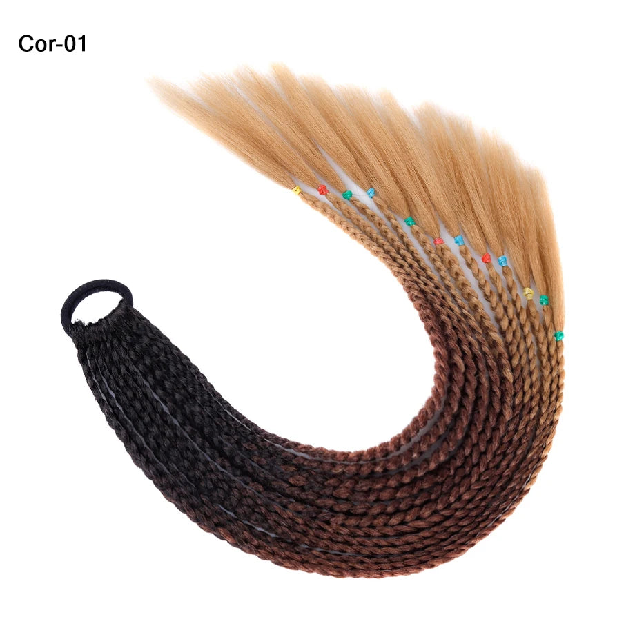 Ponytail Hair Extension 24 Inch Colorful Braided Synthetic with Hair Tie for Women Long Hair Add-Ons
