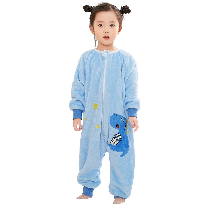 Kawaii Girls Pajamas Winter Purple Rabbit Onesie Hooded Plush Kigurumi Jumpsuit Blanket Sleeper Warm Overall Kids Nightwear Pjs