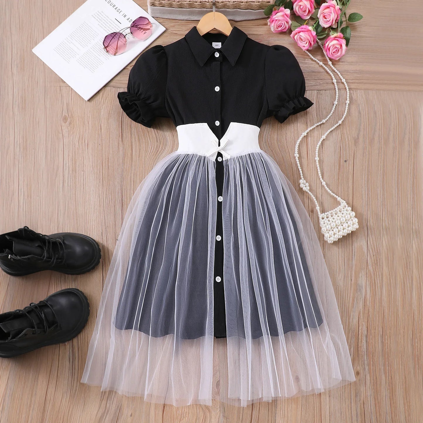 Teen Girl Dress Summer Pink Retro Short Sleeve Children Dresses Fashion Girl Costume Party Big KIds Outfit 7 8 9 10 11 12Yrs