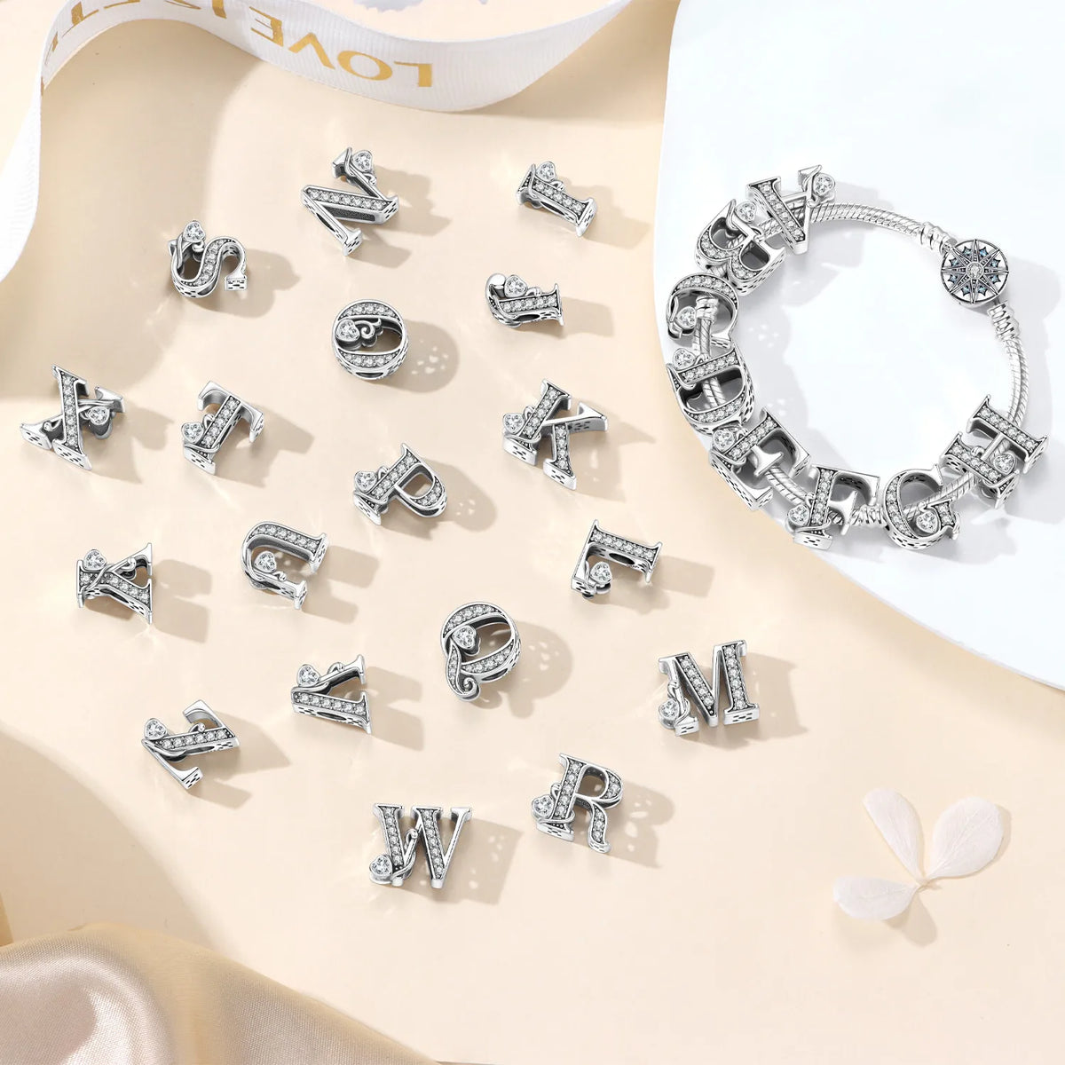 2026 New 925 Sterling Silver Zircon Scroll Grass Pattern 26 Letter Bead Charms for Women Fit DIY Bracelet Necklace Jewelry Gift