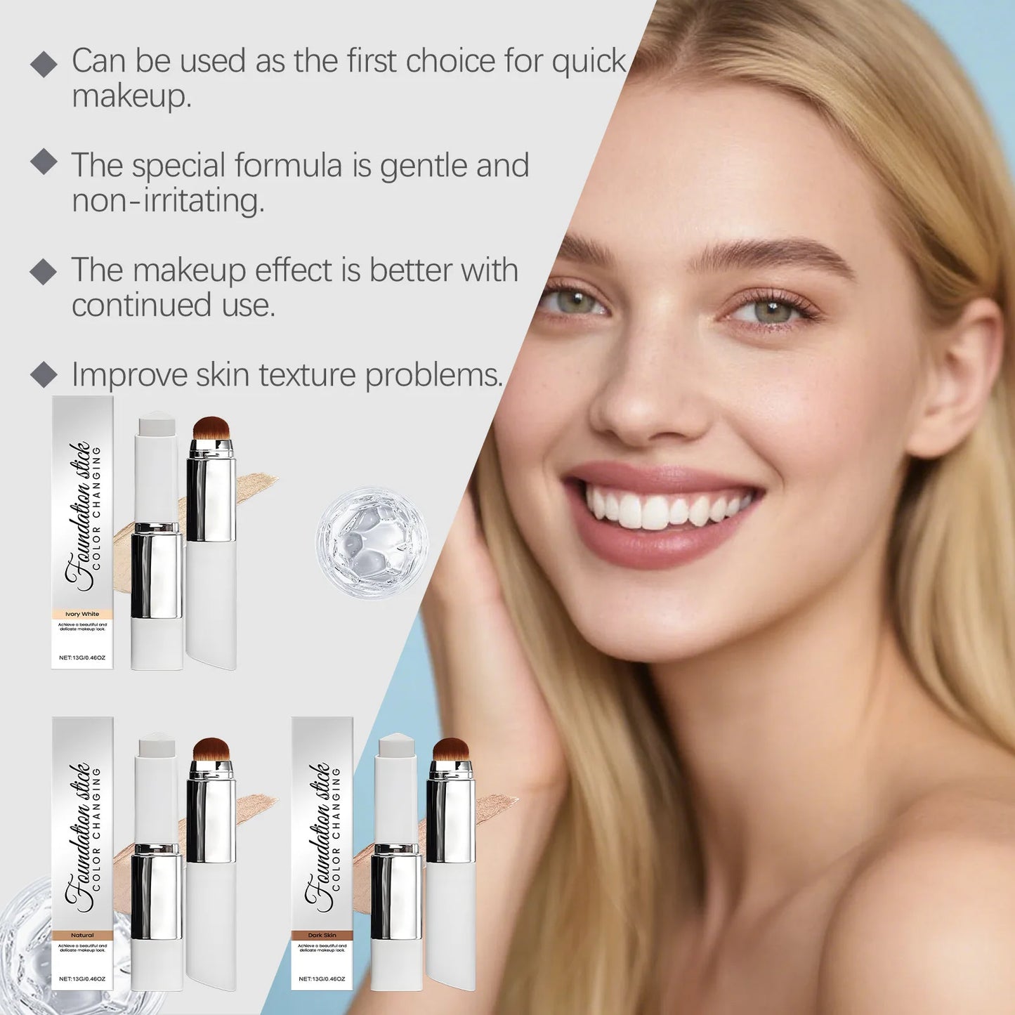Dual-Action Color-Changing Foundation Stick - Skin-Nourishing, Lightweight Matte Finish, All-in-One Portable Makeup Stick