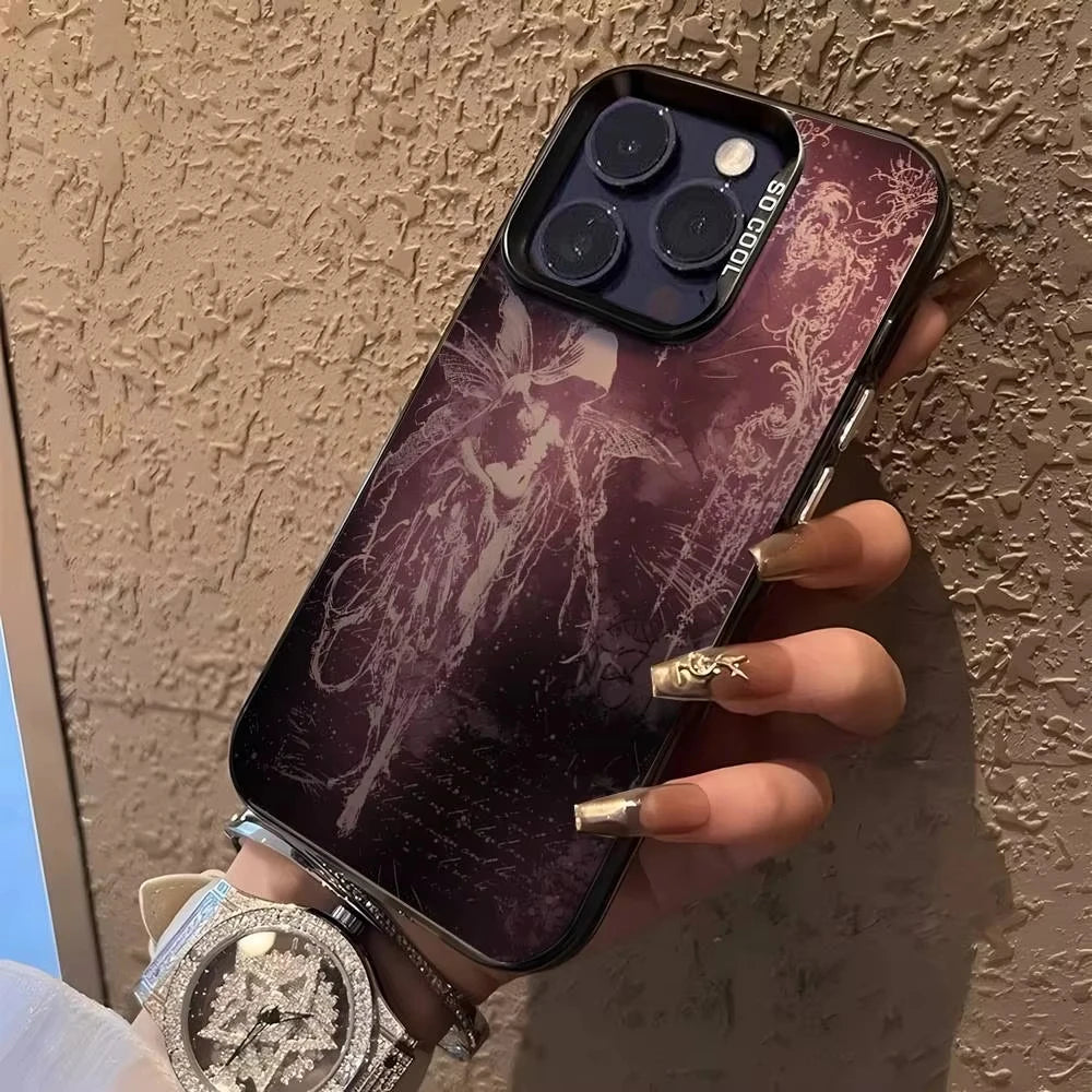 Vintage Gothic Cross Angel Pattern Design Protective Cover for iPhone 17 16 15 14 13 12 11 16E Series Pro Max Plus