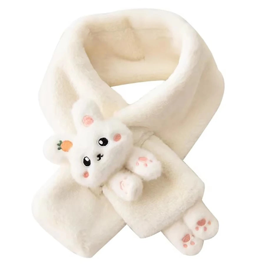 Girls Winter Warm Scarfs Thick Plush Cross Children's Scarf Baby Bib Cute Cartoon Rabbit Faux Fur Cross Neckerchief Protection S