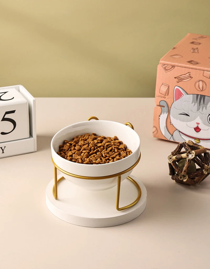 500ML Pet Ceramic Bowl Kitten Puppy Ceramic Bowl Water Feeder Cat Food Feeding Dish Dispenser with Raised Stand Cat Accessories