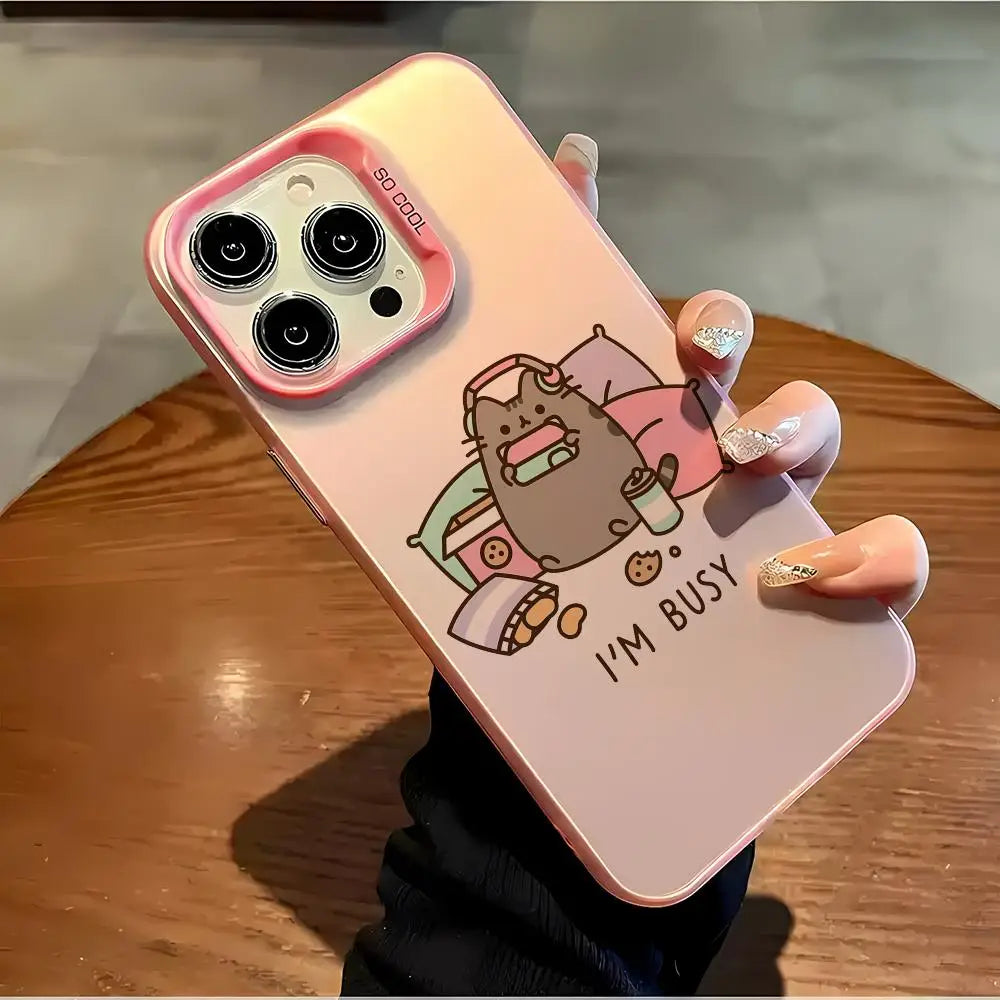 P-Pusheen Cat Phone Case FUNDA For IPhone 12 11 13 14 15 16 Max Pro Plus Mini Silver LMDaser Color Cover