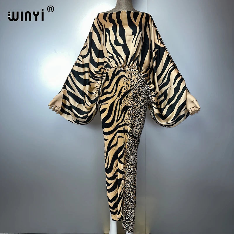 WINYI summer Pleat Elastic dress holiday beach cover up maxi kaftan abaya dubai luxury party dress woman loose evening dress