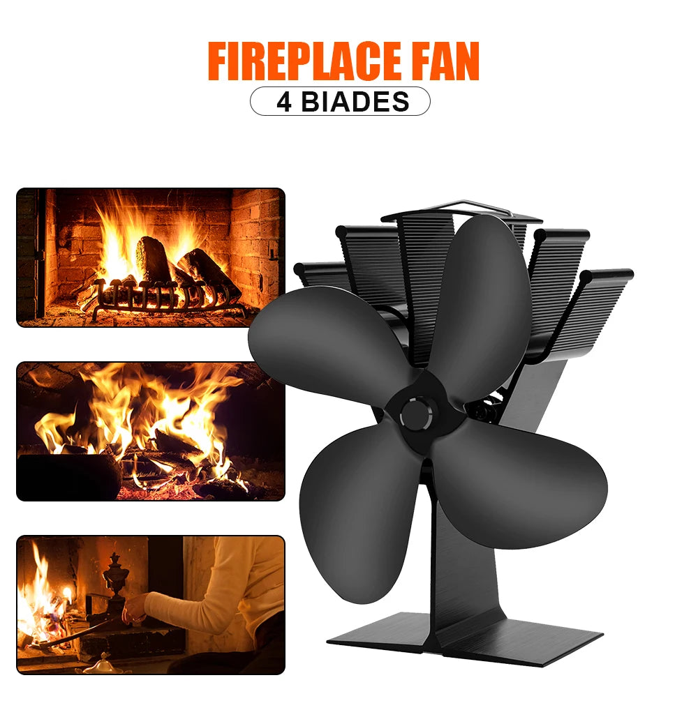 4 Blade Heat Powered Stove Fan Log Wood Burner Eco Friendly Quiet Fireplace Fan Winter Warm Home Efficient Heat Distribution