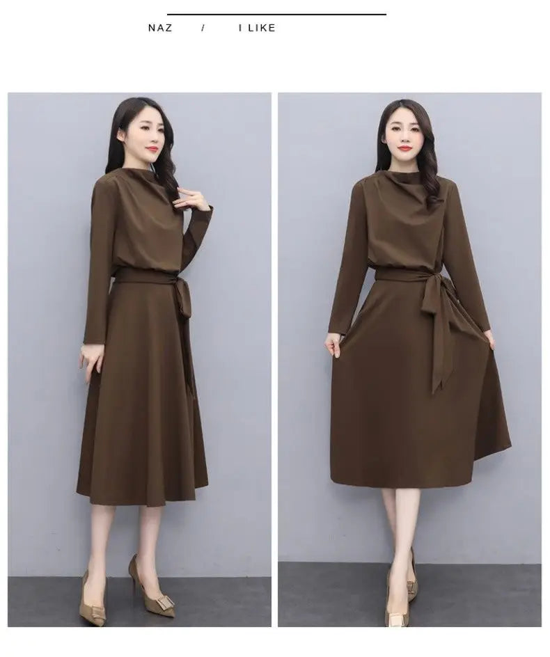 Long Sleeves Dresses Women's Elegant Midi Dresses for Women Womens Office Dress Woman Streetwear Autumn Winter Korean Style New