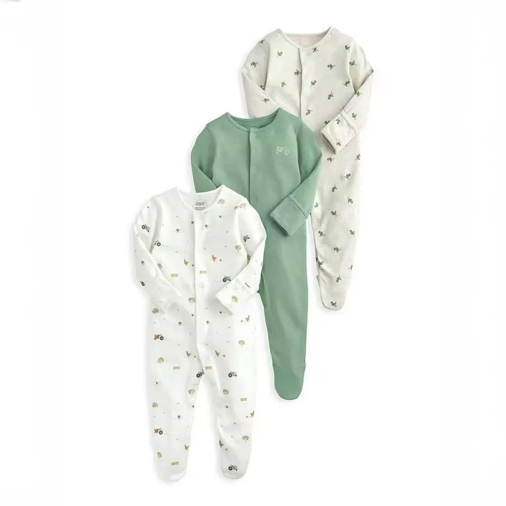 3pcs/Lot Cotton Soft Baby Romper Jumpsuit for Boys Girls with Zipper Footed Long Sleeve Pajama Sleepsuit Outfit Infant Clothes
