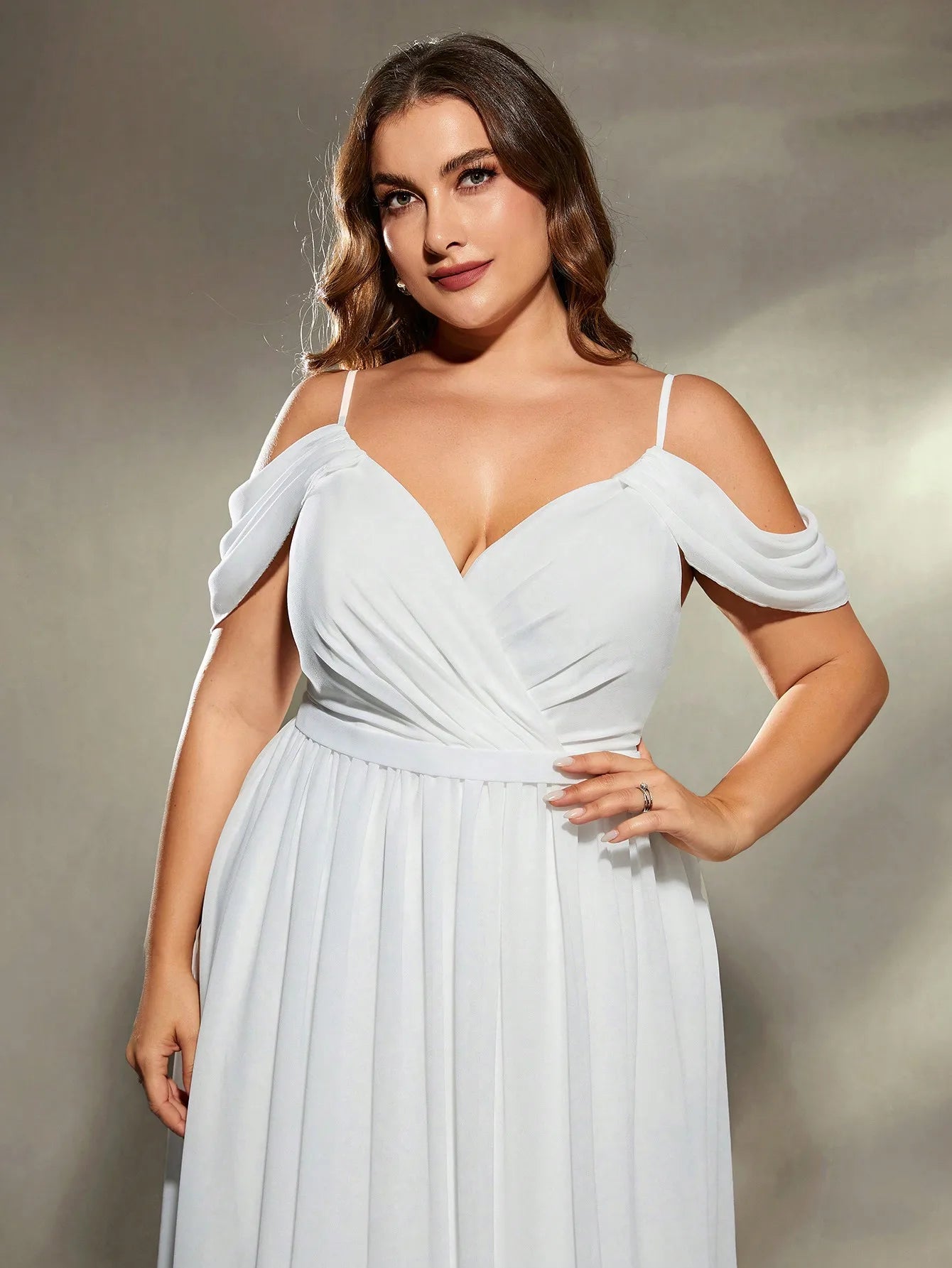 Mgiacy Halter V-neck drop sleeves irregular folding cross chiffon big wedding dress Evening gown Ball dress Party dress Bridesma