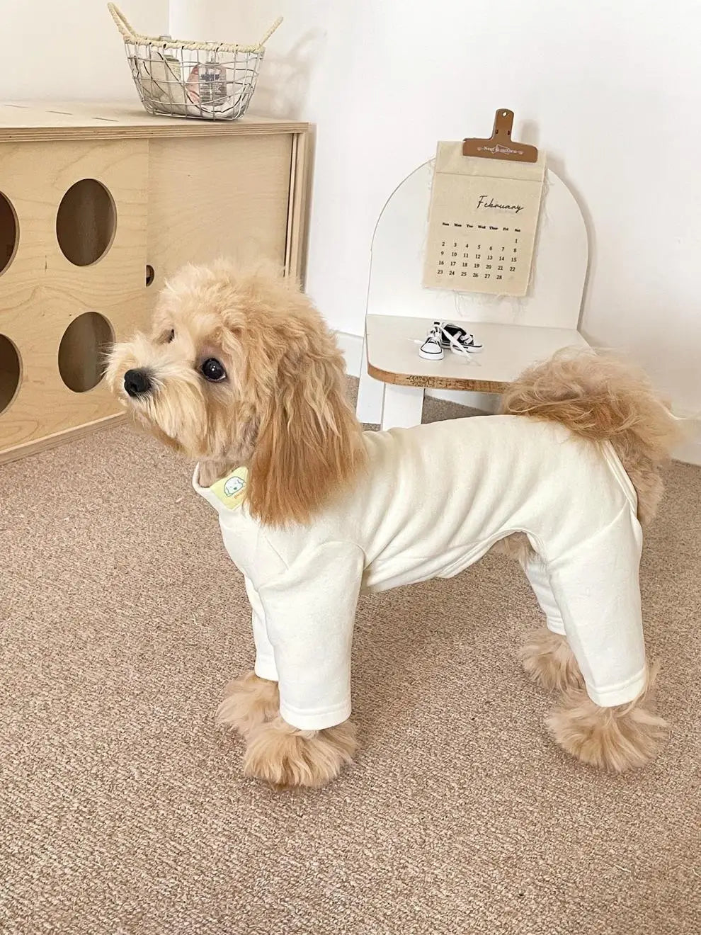 Elastic Pet Jumpsuit Four Legged Pants For Small Medium Dogs Cream Color Cozy Home Base Shirt Winter Warm Dog Clothes