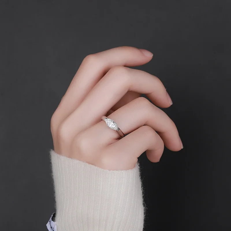 EWYA 1CT Marquise Cut Moissanite Solitaire Ring For Women 925 Silver GRA Certified Diamond Wedding Band Party Bridal Rings Gift