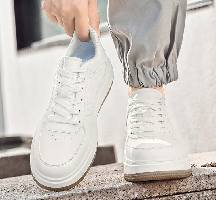 Men's Invisible Height Increasing Elevator Shoes Lace-up Sporty White Sneakers 8/10cm Taller Size Plus Invisible Elevate Shoes