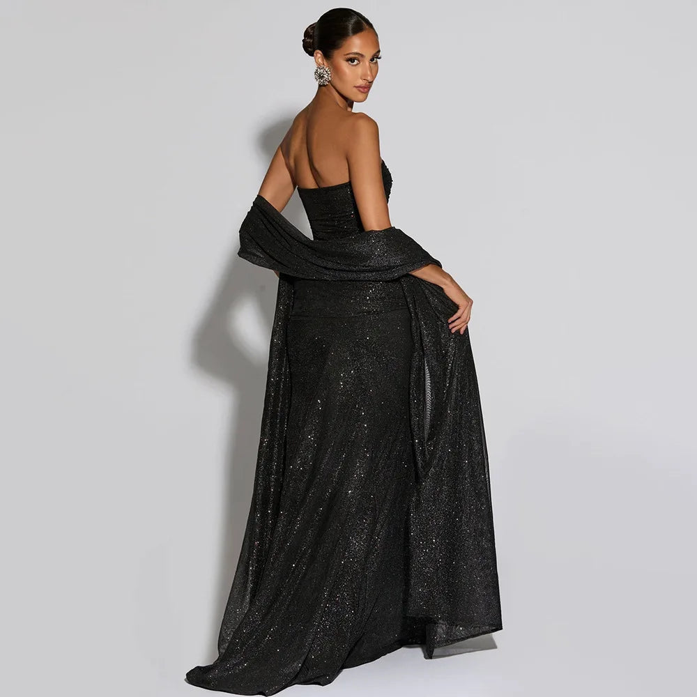 Townlike Slim Bodycon A-line Maxi Long Dress Women 2025 Summer Dress Ribbon Sparkle Glitter Nightclub Sexy Party Dresses