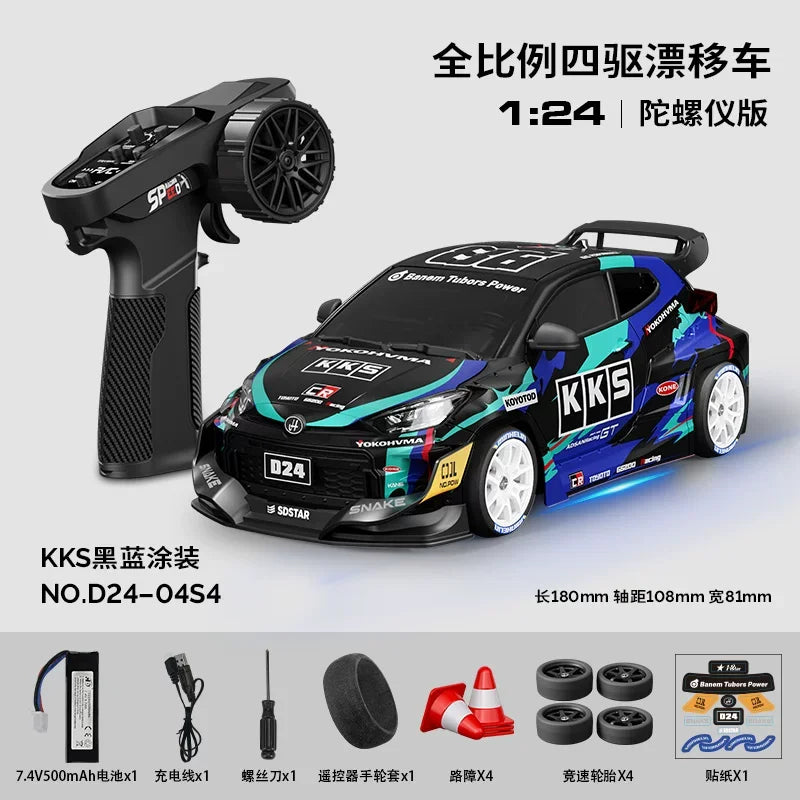 Hongxing 1 24 RC 4WD High Speed Drift Car Full Scale Gyroscope With Lithium Battery 2 Sets Of Wheels Independent Shock Absorber