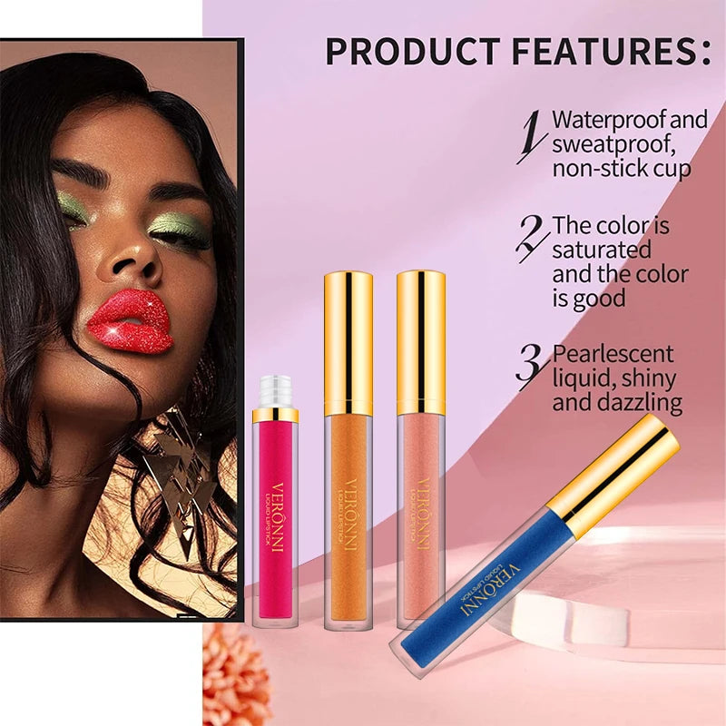 10 Colour Diamond Shimmer Lip Gloss Set,Glitter Shimmer Makeup Long Lasting lipsticks Makeup, Smudge Proof Lip Glaze Valentine's