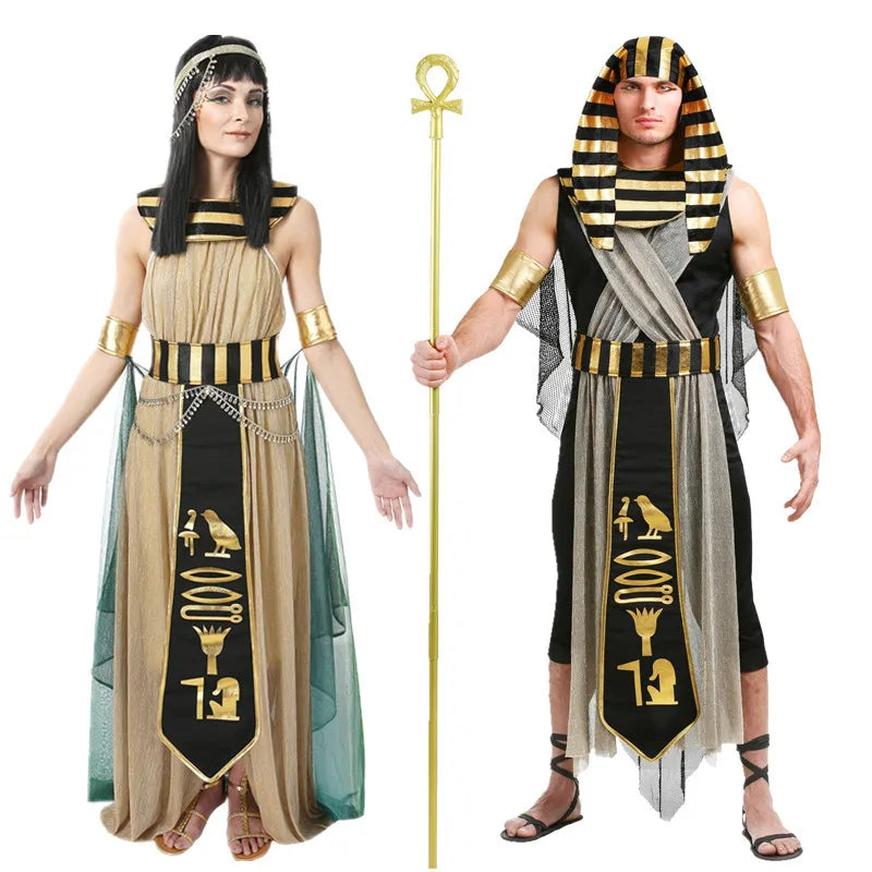 Halloween Costume Egyptian Pharaoh King and Queen Clothes Princess Couple Ancient Roman Greek Warrior Outfit  Men's Women's