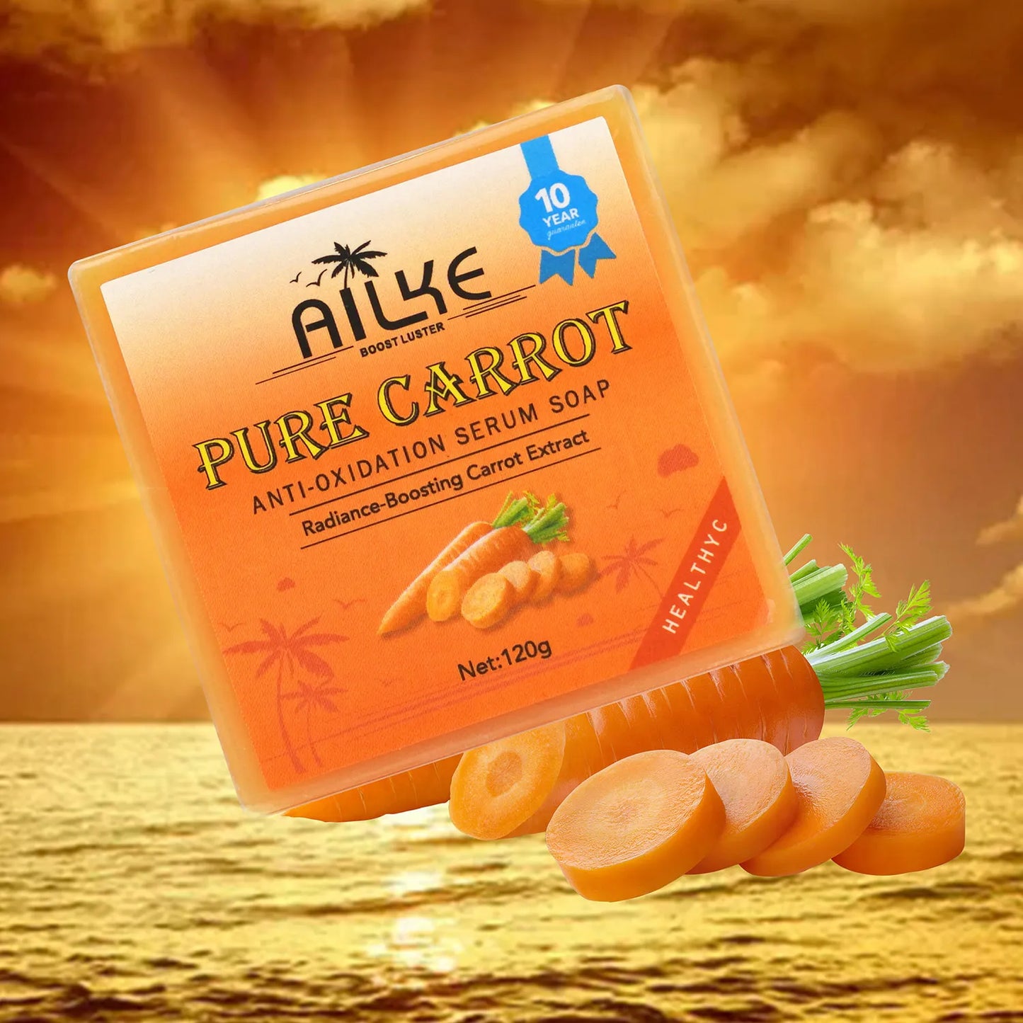 AILKE Organic Brightening Soap, with Carrot, Vitamin C/E, Clean, Moisturizing, Smooth, Soft Skin, Reduce Spots, for Face, Body