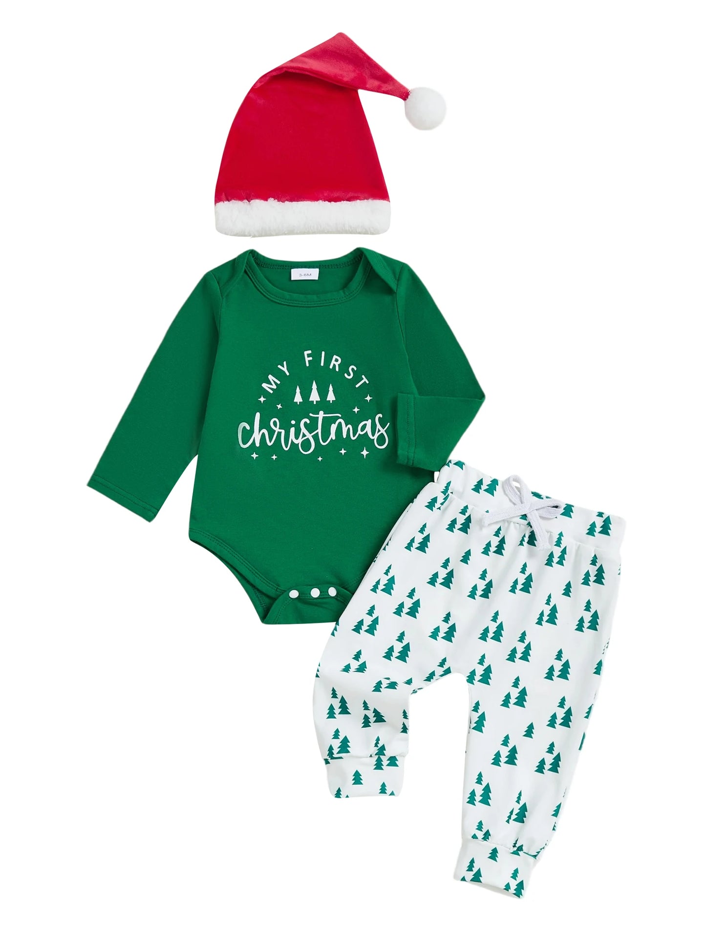 Baby Boy First Christmas Outfit Long Sleeve Truck Tree Print Romper Jogger Pants Hat Newborn Fall Winter Clothes Set