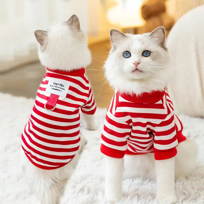 Dog Hoodies Striped Warm Winter Dog Clothes Pet Dog Coat with D-Ring Chihuahua French Bulldog Dog Accessories Puppy Dog Costume