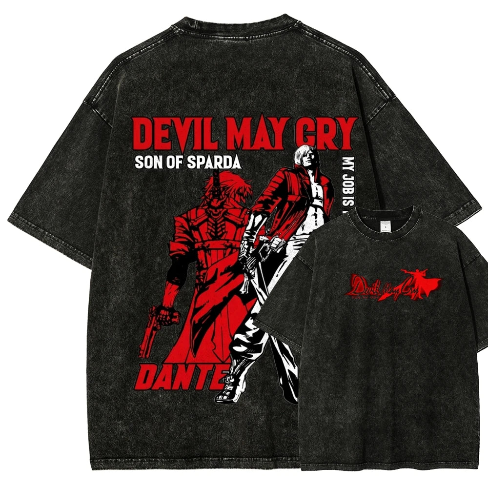 Devil May Cry Washed T-shirt 2026 New Model personality Clothes shirt Year round clothing Streetwear Trendy high quality Couples