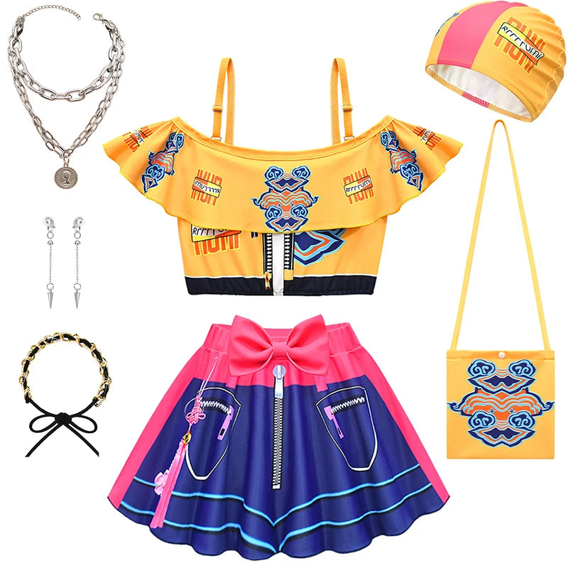 Summer 2026 Kpop Kids Swimsuit Festival Children Cosplay Demon Hunter Rumi Girls Outfits Holiday Beach Party Children's Swimwear