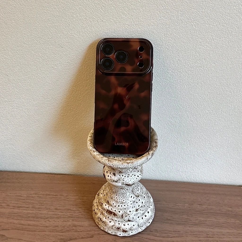 Retro Stylish Amber Color Lamber Pattern Glossy Phone Cover Case for iPhone 17 16 15 14 13 12 Pro Max Plus Air
