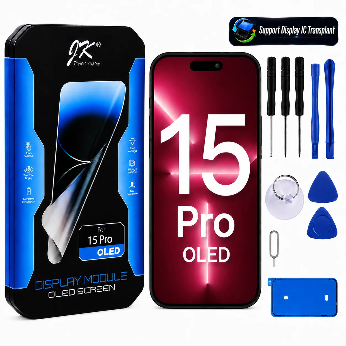 JK Flexible Soft OLED Display Assembly for iPhone 12 13 14 15 16 17 Pro Max Plus Screen Replacement Part