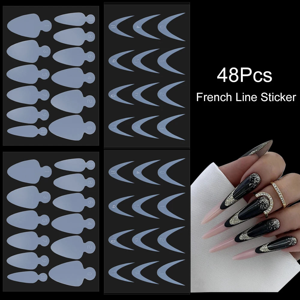 48Pcs French Silicone Pads for Dual Nail Forms False Tips Quick Building French Nails Mold Soft Silicone Pads Manicure Tools