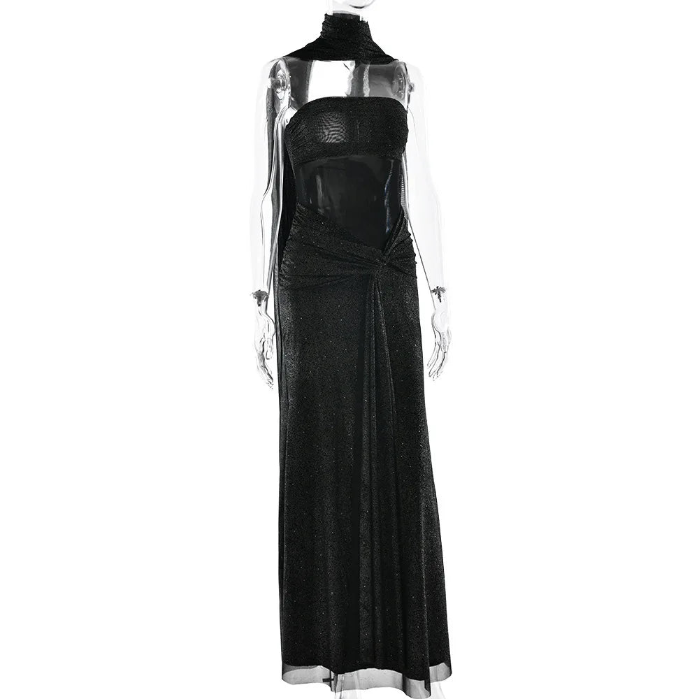 Townlike Slim Bodycon A-line Maxi Long Dress Women 2025 Summer Dress Ribbon Sparkle Glitter Nightclub Sexy Party Dresses