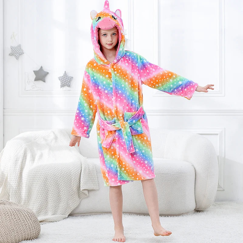Halloween Dinosaur Bathrobes for Children 3 5 7 9 11 13 Years Kids Animal Flannel Homewear Boy Hooded Sleepwear Girls Nightgown
