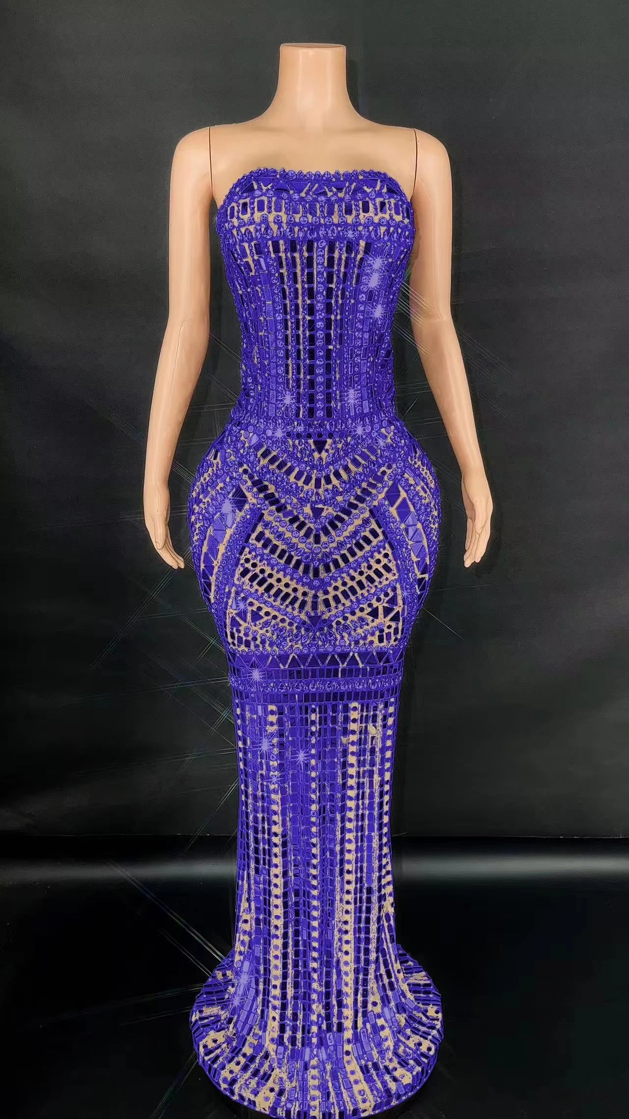 ZD Sexy Sparkly Multicolor  sequin Rhinestones Sleeveless Long Dress Women Birthday Celebrate Prom Dance Dress Plus Size
