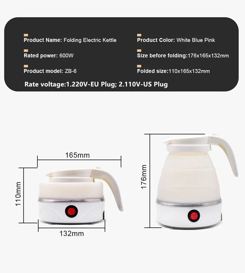 JFBONIN 0.6L Mini Folding Kettle Portable Water Heater 600W Silicone Compression Electric Kettle Home Kettle Easy To Travel