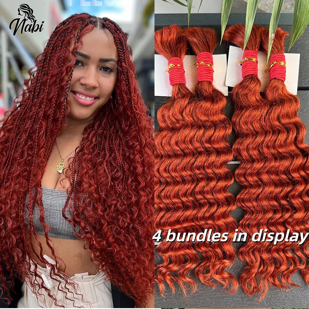 4/27# 99J# Colored Human Hair Boho Braiding Hair 50g/bundle Deep Wave Brazilian Human Braiding Hair for Black Women