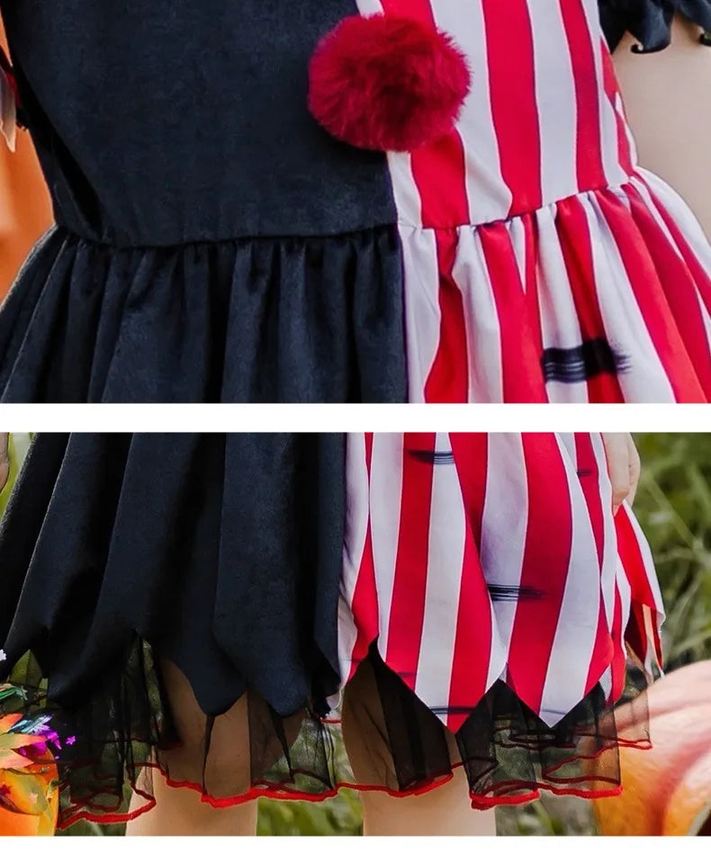 Halloween Cosplay Costumes Horror Clown Dresses Pants Headwear Clothes Sets Carnival Theme Party Role Playing Outfits for Girls