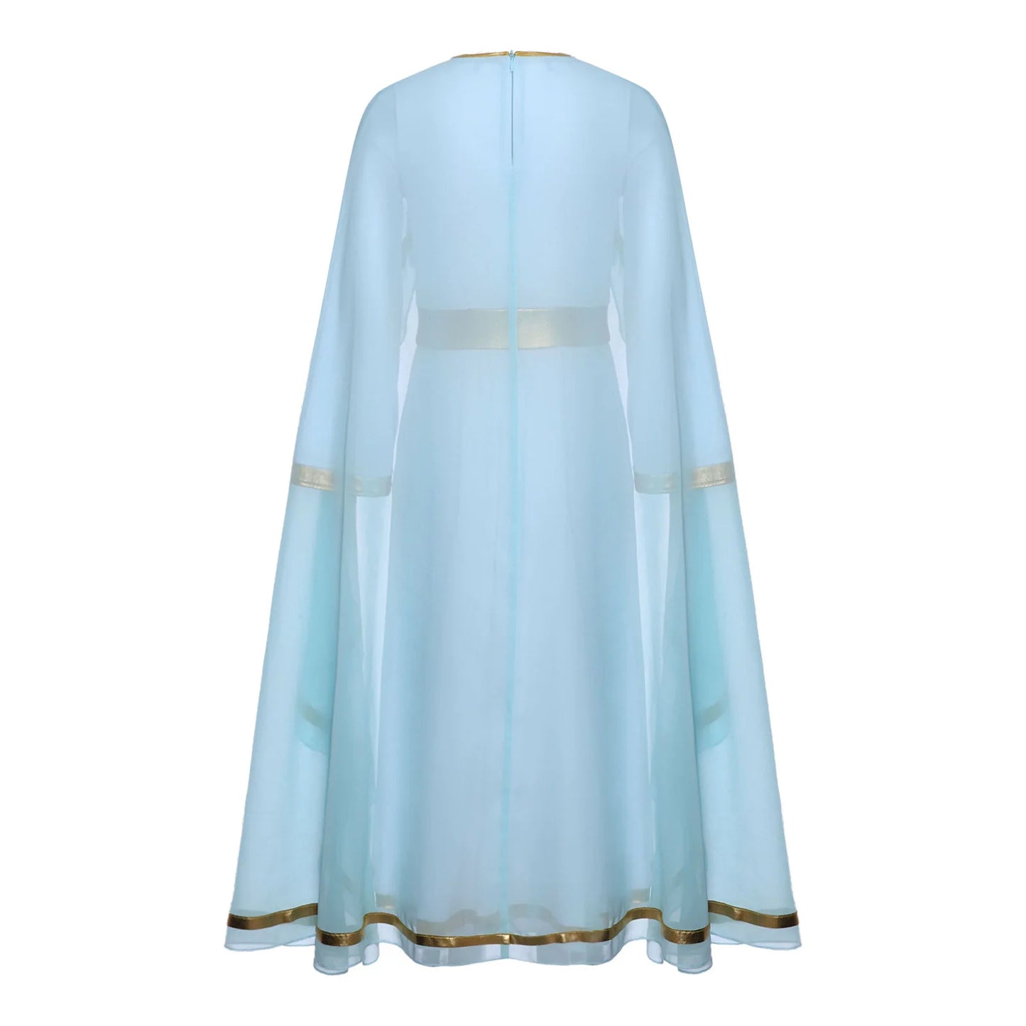 Halloween Virgin Mary Costume for Kids Girls Fancy Greek Princess Cosplay Long Sleeve Ruffle Dress with Chiffon Cape Theme Party