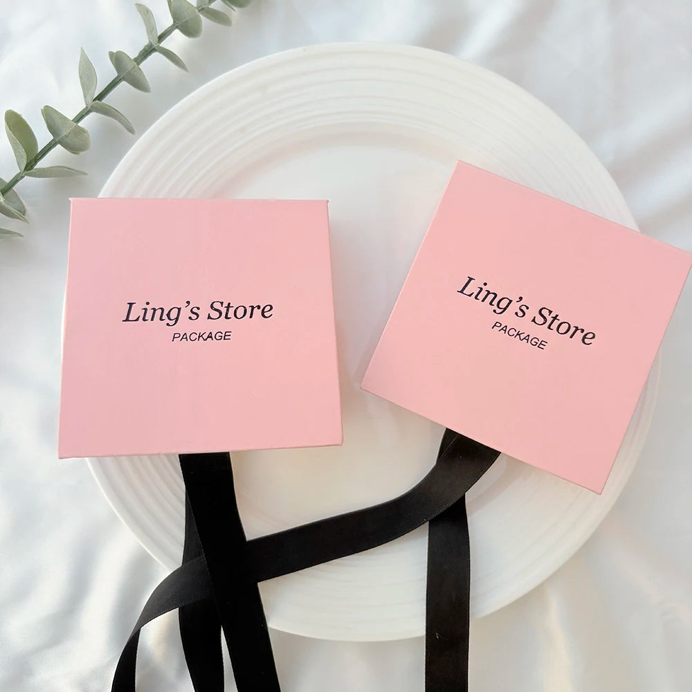 50pcs Pink Personalized Logo Jewelry Flap Bowknot Box Earrings Ring Perfume Watch USB Keychain Organizer Velvet Bag Storage Sack