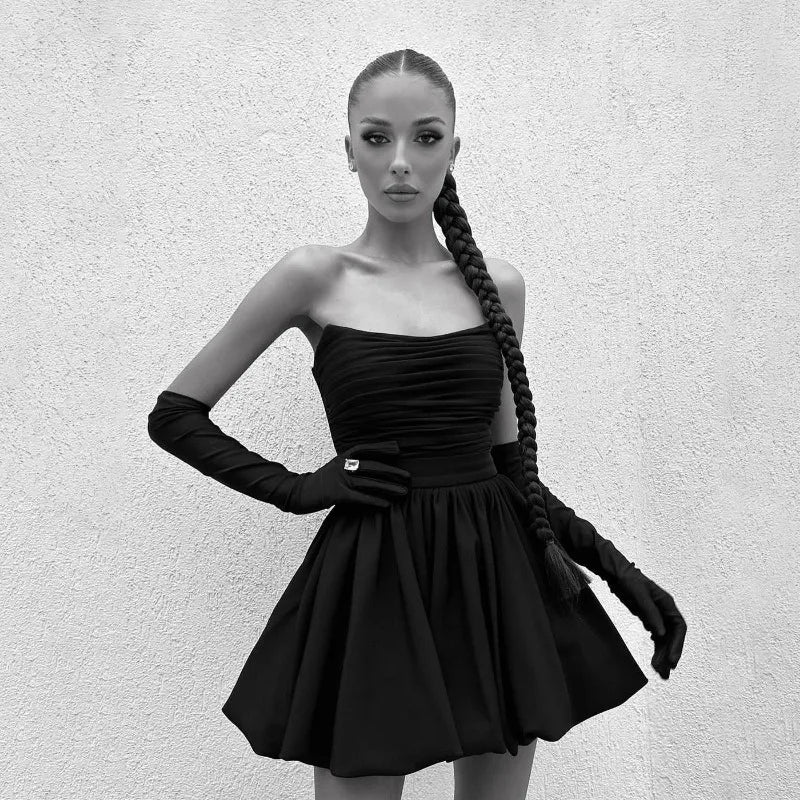 2025 Luxurious Women Hepburn Corset Party Dress Elegant Off Shoulder Folds Gala Celebrity Mini Dress Sexy Cocktail Dress Gown